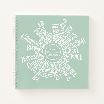 Customizable notebook with positive words lettering